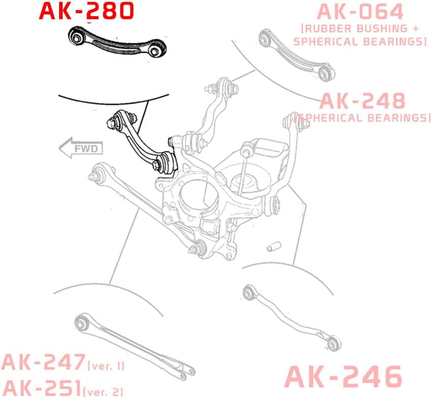 Godspeed AK-280-B Adjustable Rear Tension Arms, Steel Alloy, Hard Rubber Bushing, Compatible With Dodge Challenger (LC/LA) 2008-23