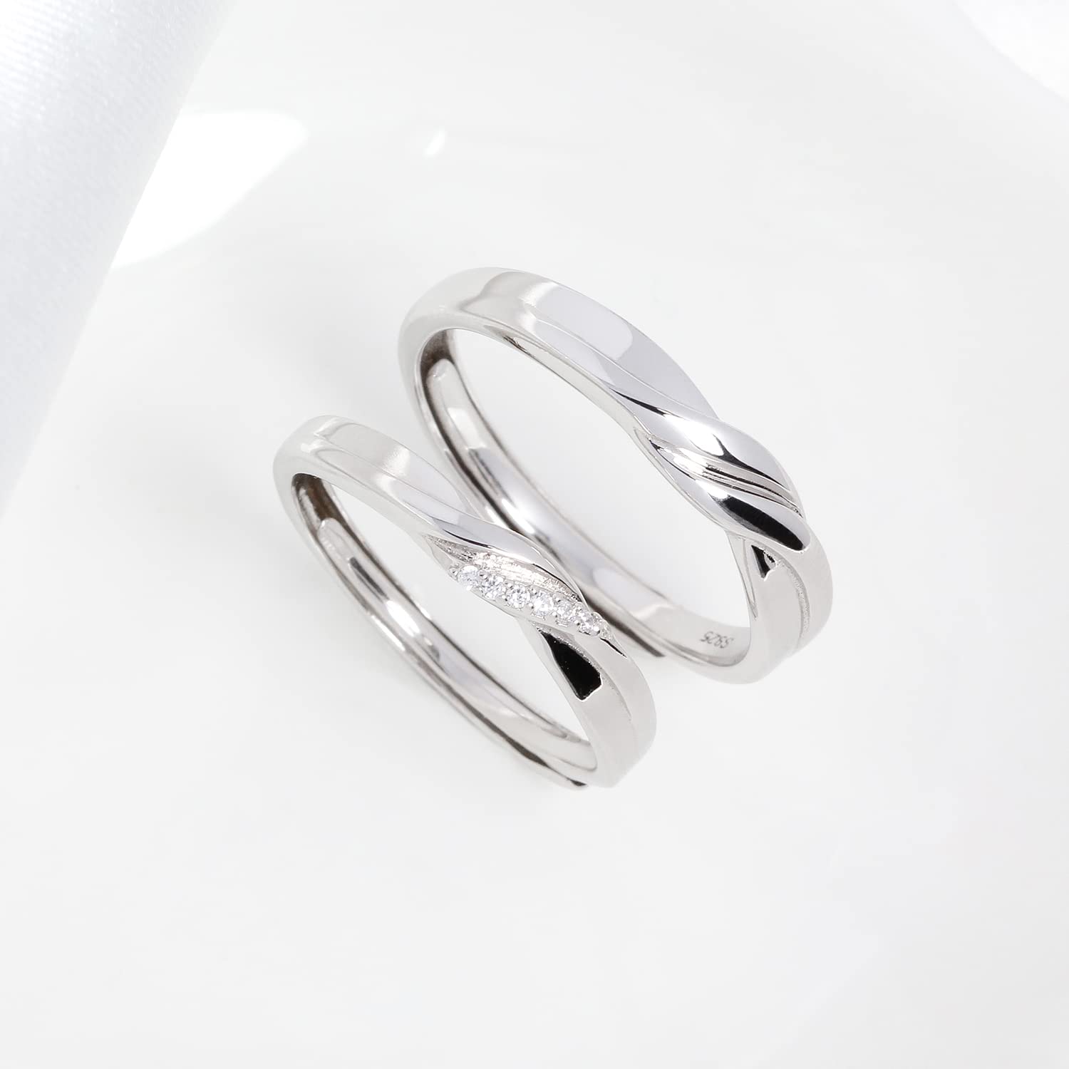 Meissa Anillos de pareja plata 925 Twist Anillos para hombres y mujeres Anillos de boda ajustables (Juego de Dos Anillos)