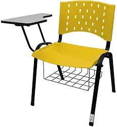 Cadeira Universitária Plástica Amarela Com Porta Livros 10 Unidades - ULTRA Móveis