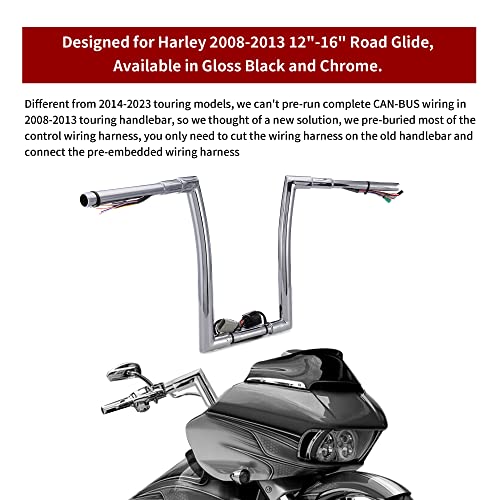 Tigersgate Prewired 16" Rise 1.5" Fat Ape Hangers Handlebars For 2008-2013 Harley Road King & Road King Classic & Road Glide（Chrome） #TOP5