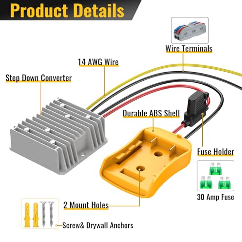 Azocek 20V To 12V Step Down Converter For Dewalt 20V Power Wheels Battery Adapter thumb #1