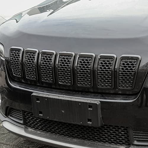 Image of JeCar Grille Inserts ABS Grill Cover Trim Kit Compatible with Jeep Cherokee 2019-2021 KL, Carbon Fiber Texture