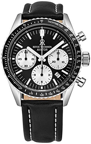 Men's 17000.6534 'Aviator' Black Dial Leather Strap Chronograph Automatic Watch
