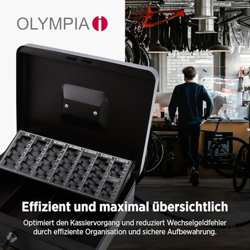 Olympia 6031 CB 770 Plus Geldkassette | Geldkasse abschließbar mit Schlüssel | Handkasse mit Münzzählbrett | Kasse für Bargeld | Geld Kassette aus Stahl | Inkl. GENIE Falschgeldprüfer