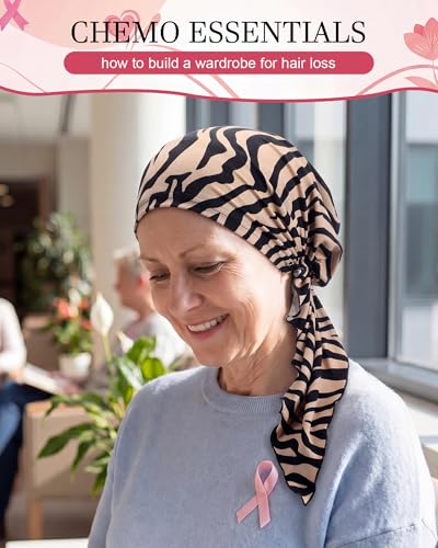 Image of Halfchet 4 Pcs Chemo Headwear for Women Pre Tied Cancer Caps Head Scarf Turbans for Women Patients Gifts