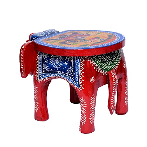 Eurasia Mughal Painted Multi Color Wooden Home Decor Stool Elephant Shape Decorative Baby Sitter Stool 7