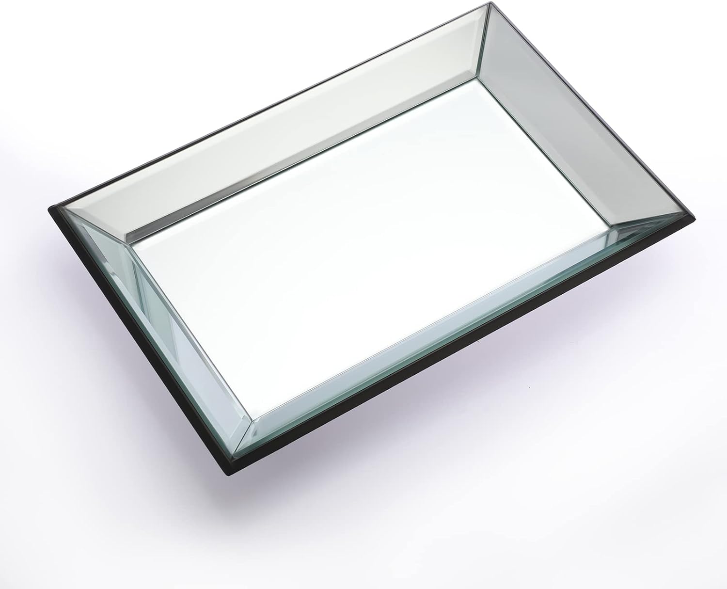 Hipiwe Glass Mirror Makeup Vanity Tray Black Rectangle Perfume Jewelry Trinket Organizer Coffee Table Centrepiece Decorative Dresser Bathroom Storage, 11.9x7.9 inch