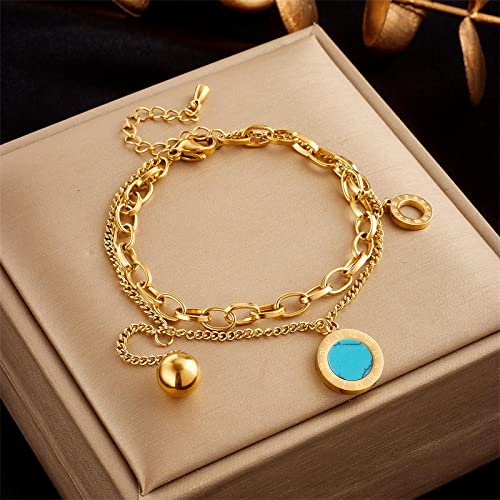 Bracelets multicouches anti-nœuds pour femmes avec perles rondes et charms romains