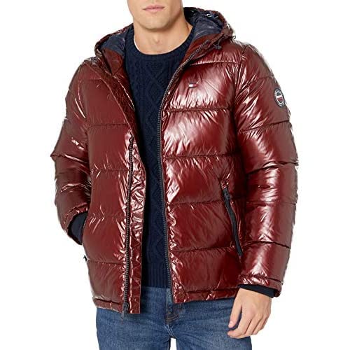 Tommy Hilfiger Men's Classic Hooded Puffer Jacket (Standard and Big & Tall), Pearlized Red, XX-Large
