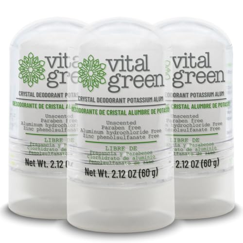 Vital Green Thai Crystal Potassium Alum Deodorant, Unscented, 60g, 3pk