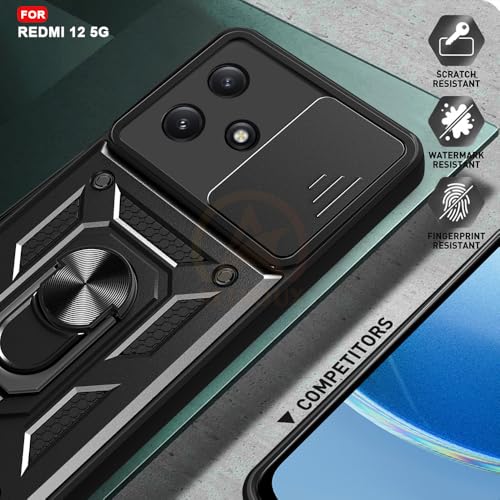Image of Armor Bumper Back Cover Case for REDMI 12 5G /Poco M6 PRO 5G Rotating Camera Cover, Ring Holder & Kickstand | Heavy Duty & 360 Degree Protection REDMI 12 5G /Poco M6 PRO 5G Back Cover (Black)