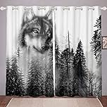Wolf Curtains for Bedroom Living Room Safari Foggy Forest Wild Print Curtains for Kids Boys Girls Jungle Animal Pattern Windows Drapes Wildlife Style Room Decoration,W46*L54