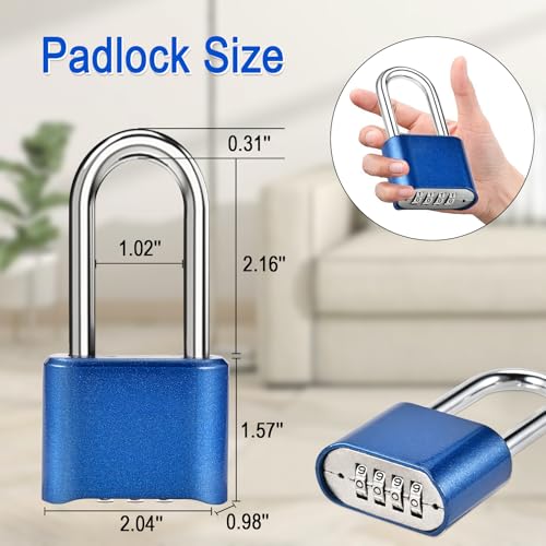 Image of Combination Lock, 4-Digit Heavy Duty Combo Lock, Combination Padlock Weather-Resistant Heavy Duty Combo Locks for Outdoor Fence, Locker, Sheds, Gym, Gate Hasps (Long 2pcs-Blue)