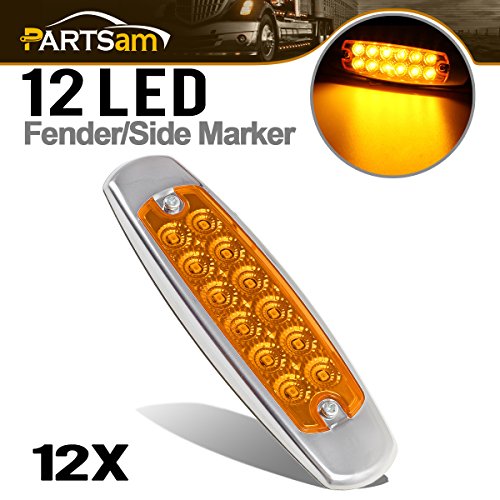 Partsam (12) Ultra Thin Spyder 12LED Marker/Turn Signal Light Clearance Amber SS Bezel, 6-1/5