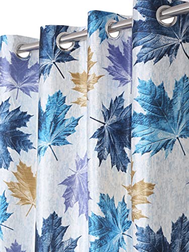 Image of Home Sizzler 2 Pieces 3D Maple Eyelet Polyester Window Curtains - 5 Feet, Blue