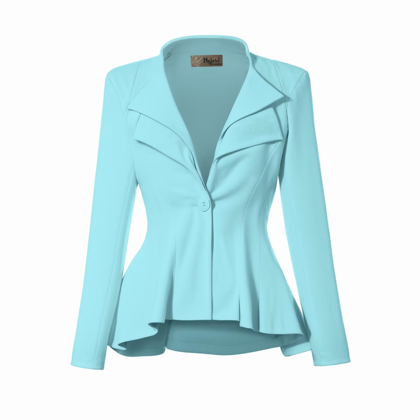 Hybrid & Company womens Classic Casual Work Office Dressy Double Lapel Single Button Peplum Comfortable Blazer