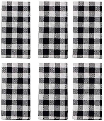 SUNWISHA Gingham Check Plaid Towels Black and White Buffalo Plaid Tenugui Kitchen Towels for Cleaning, Cooking, Decoration Towel 6 Pack