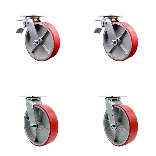 Vista 81 de Rueda rígida de poliuretano sobre hierro fundido con rueda roja de 4 pulgadas, capacidad de 700 libras, marca Service Caster