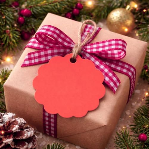 Image of CVANU Premium Gift Tags (60 Pcs) - 3 Designs Blank Hanging Tags with Pre-Punched Holes & Golden String for DIY Crafts| Gift Wrapping| Small Business & Labelling (Dark Orange)