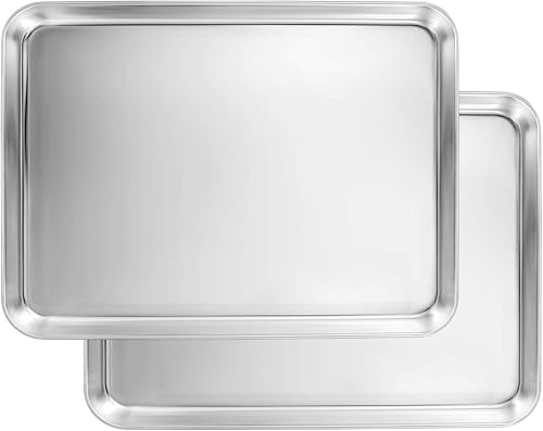 Juego de 2 bandejas para hornear, de acero inoxidable para horno tostador, bandeja para hornear galletas Footek de 12.5 pulgadas de largo x 10