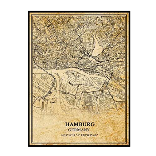 Tanokcrs Hamburg Germany Wall Art Vintage Print Poster Map Artwork Travel Souvenir Gift Home Decor 9X11 Inches Unframed #TOP7