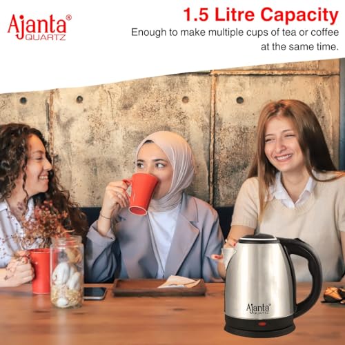 Image of Ajanta Quartz Quikhot Stovekraft Amaze Plus Electric Kettle (Upgraded Model) | 1.5 Litre Stainless Steel Body | BPA-Free | Auto Shut-Off | Ideal for Boiling Water, Tea, Coffee, Noodles & Soup (Silver)