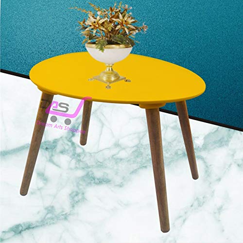 Image of Shoppee Foldable Oval Shaped Bed Side Table for Coffee Tea & Living Room Beauty Full Table (Wood ,Medium, Yellow)