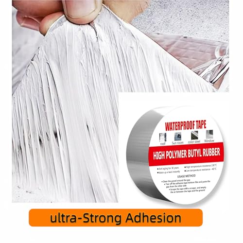 Image of Super Waterproof and Corrosion-Resistant Butyl Aluminum Tape for Repairing Leaks in Windows, Roofs, Kitchen Pipes, and for Multi-Purpose Repairs on Metal Waterproofing Boards and RV,2inch x 16.5ft