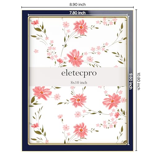 Image of eletecpro 8x10 Enamel Picture Frame with Real Glass Cover, Cute Photo Frame with Gold Metal Edge, Horizontal and Vertical Display Pictures 8 by 10 for Tabletop and Wall Decor, Navy, 1 Pack