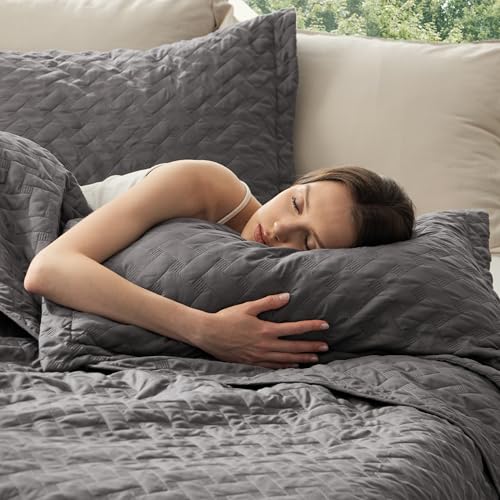 Image of Bedsure Quilt Full Size - Lightweight Bedspread Full Size with Basket Weave Pattern, Soft Quilt Bedding Set, Grey Comforter Set Coverlet for All Seasons with 2 Pillow Shams (84 inch x 90 inch)
