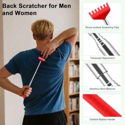 Image of HOFASON Back Scratcher 6 Pack, Stocking Stuffers for Men Adults Women Teens | Christmas Small Bulk Gifts for Men Women Teens, White Elephant Gag Birthday Gifts, Party Favors Prizes for Adults (Red)