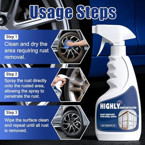 2Pcs Heavy Duty Rust Removal for Metal,Highly Concentrated Steel Rust Remover,Powerful Rust Stain Remover,Multipurpose Rust Remover Spray for Various Metals Furniture,Stainless Steel,Automotive Parts - 2