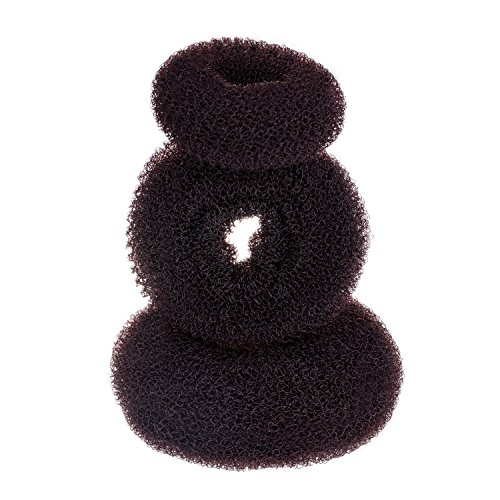 Foto von 3 Stück Brötchen Maker Haar Knotenring Stil Bun Hersteller Set für Chignon Haar enthalten Groß, Mittler und Klein, Braun
