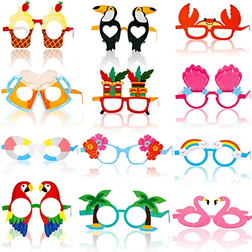 Gukasxi 12 lentes havaianas divertidas Aloha Tropical Luau Party Paper Glasses Frame Hawaiian Party favores de festa Photo Booth Props decoração para adultos crianças festa de verão piscina Tiki