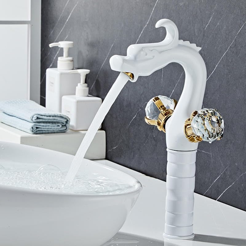Robinet de salle de bain or avec mitigeur froid chaud et robinets de lavabo cristal