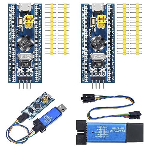 2PCS STM32F103C8T6 ARM STM32 Minimum System Development Board STM32F103C8T6 Core Learning Board + 1PCS ST-Link V2 Emulator Downloader Programmer Random Color