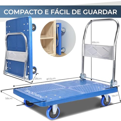 Carrinho Plataforma De Carga Reforçado Dobrável 200kgs Azul