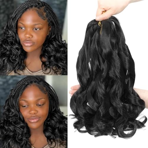 GetMaige French Curl Braiding Hair 12 Inch 8 Packs Pre Stretched Hair For Black Women 50g/Pack Loose Wavy Braiding Hair Synthetic Hair Extensions (12 Inch,8 Packs,1B)