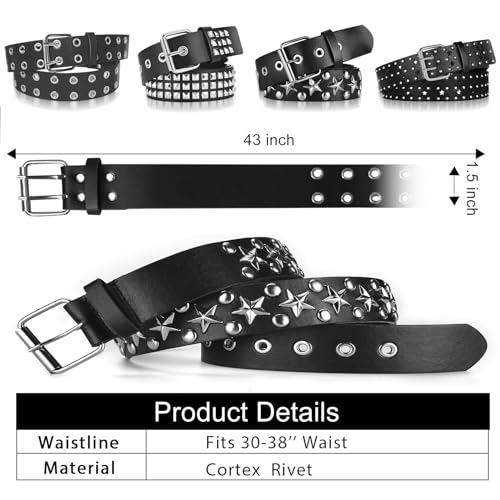 4 Piece Studded Rivet Double Grommet Belt Set - Faux Leather Gothic Goth Black - Punk Style Accessories for Men Women - Ideal Gift2