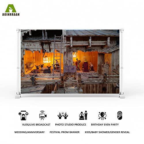 Aoihrraan 3x2m Nativity Scene Photography Backdrop Shabby Wood House Barn Little Sheep Birth of Jesus Night Background Bible Story Church Sanctuary Decoration Christian Pray Photo Studio Props - Image 2