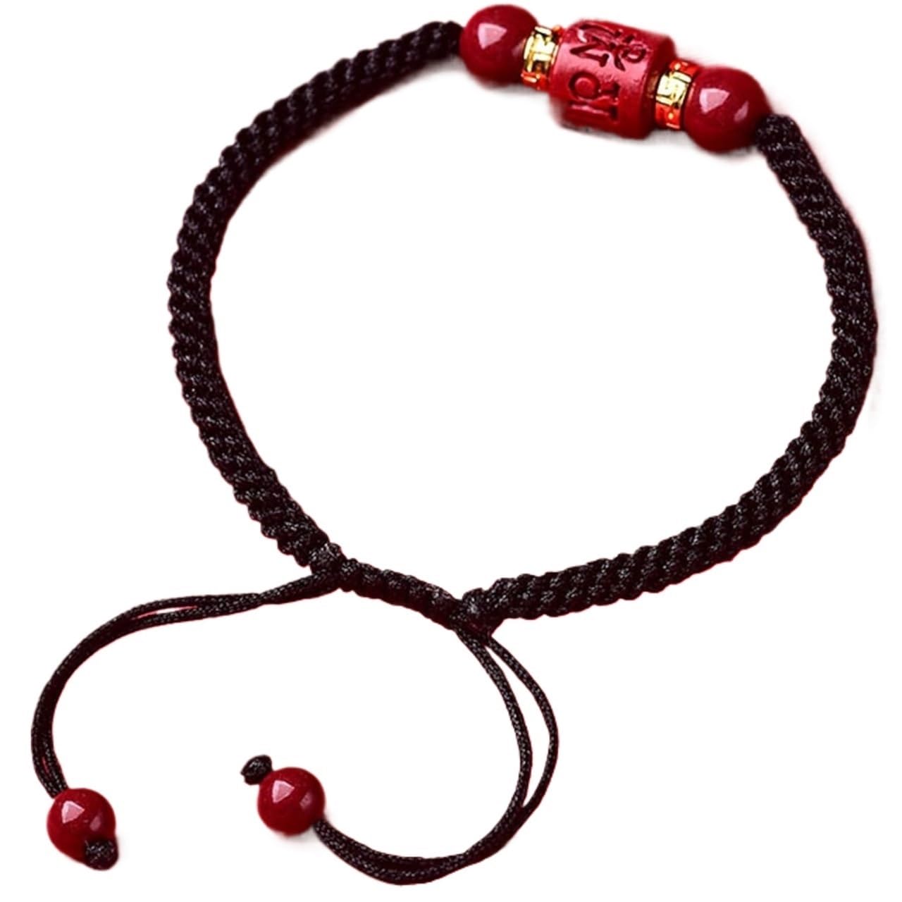 YNIYUJKL Bracelets,Lucky Charm,Feng Shui Wealth Red Cinnabar Bracelet For Women Cinnabar Six-Character Mantra Transfer Bead Bracelet Lucky Braided Bracelet Adjustable Unisex For G,Black
