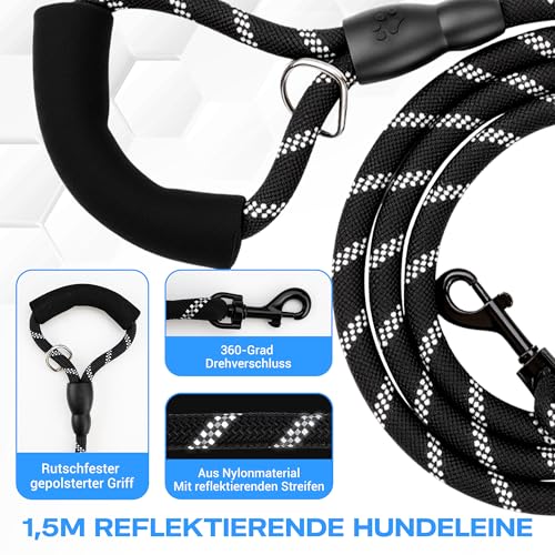 WATSABRO LED Hundegeschirr Set, mit 1,5m Reflektierende Hundeleine, Verstellbare Aufladbares Beleuchtetes Hundegeschirr für Nachtspaziergänge(Nicht geeignet für kleine Hunde wie Chihuahuas)