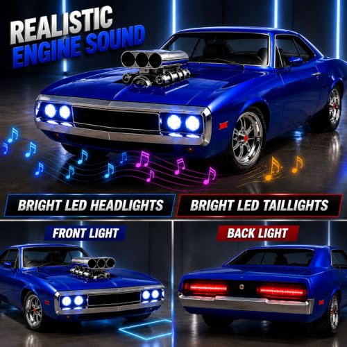 Image of GRAPHENE 1:24 Scale Metal Diecast Pullback Toy Car Charger Blue Sports Car Premium Muscle with Openable Doors Alloy Body Collectible Vehicle Toy for Kids Boys Girls (Age 3+)