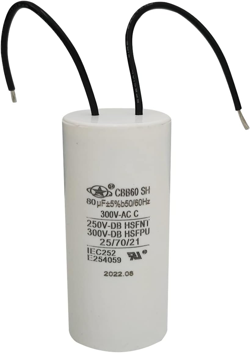 YATAI CBB60 Capacitor 80uF 300V AC, 2-Wire Capacitor, 50/60Hz, 1.73 x 3.74 in Cylinder, for Blower Motor, Air Compressor, AC Compressor, and Motor Replacement