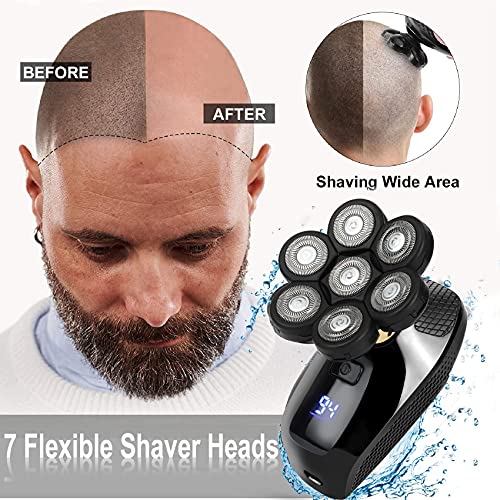 7D Electric Razor for Men, 5 in 1 Head Shavers for Bald Men, Electric Rotary Shaver Waterproof Grooming Kit Cordless Bald Head Shaver LED Display USB Rechargeable - Thumbnail 5