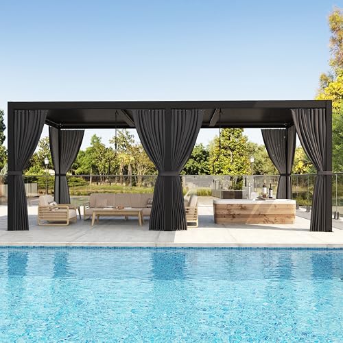 10'&times;20' Outdoor Louvered Pergola, Aluminum Louvered Pergola Patio with Adjustable Roof for Outdoor...