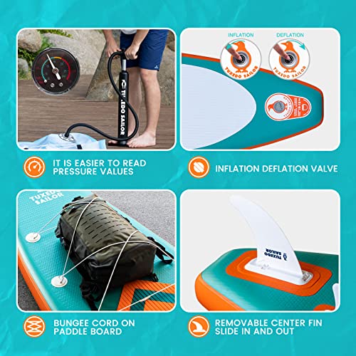 Foto von Tuxedo Sailor Aufblasbares Board für Kajak335*82 * 15cm Stand Up Paddel Board Set mit Paddel Board, 2-in-1 ADJ-Paddel,Hochdruckpumpe, Kajak Sitz, Hochdruckpumpe,Rucksack,wasserdichte
