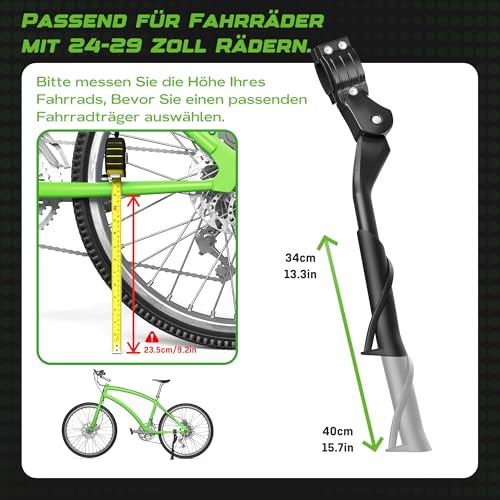 Ventvinal Fahrradständer 26-29 Zoll Universal,Höhenverstellbar rutschfest Stabil Seitenständer,Maximale Belastung 35 kg, Mountainbikes Citybikes Rennrad, Hinterbauständer Kickstand