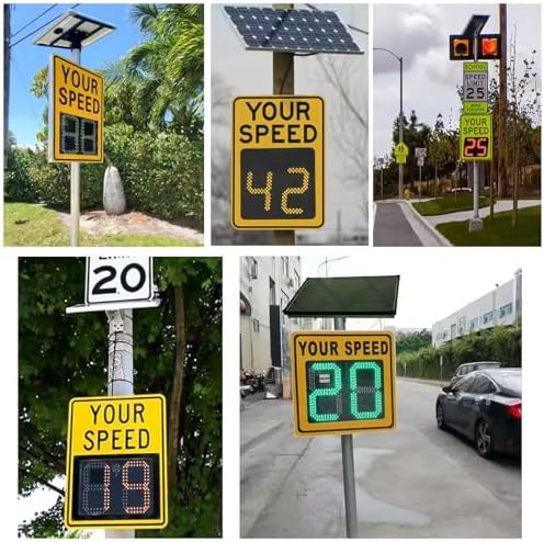 24'' Solar Speed Display Radar Sign, LED Traffic Feedback Sign for Road Safety, Flashing Speed Detector with Accessories - Enhance Safety & Visibility
