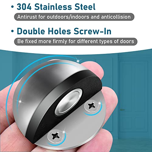 Kolako Magnetic Door Stops, 4 Pack Door Stoppers For Bottom Of Door, Brushed Stainless Adhesive Floor Wall Mount Magnet Doorstops Dome Door Holders No Drill Magnetic Door Stoppers, Silver #TOP4